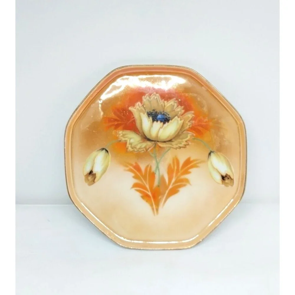 R S GERMANY Hexagon Art Nouveau Poppies Plate 7.25